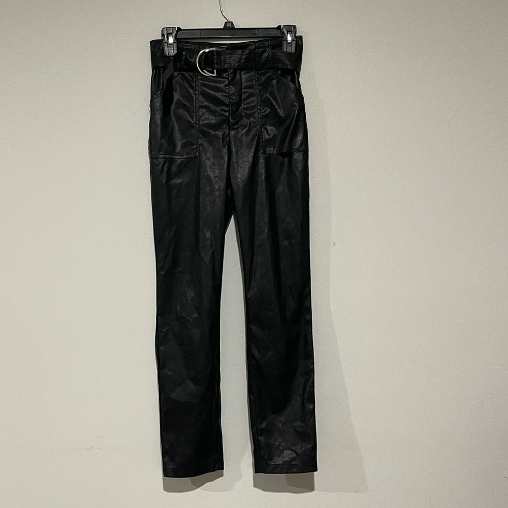 superdown Black Faux Leather Ankle Pants with Belt